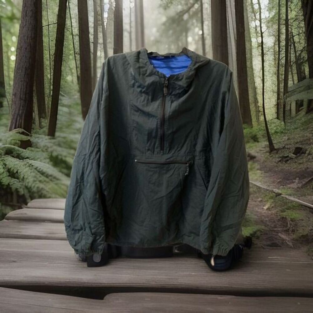 Vintage J Crew Sport Anorak Windbreaker‎ Green Jacket Men's XL Hood Gorpcore